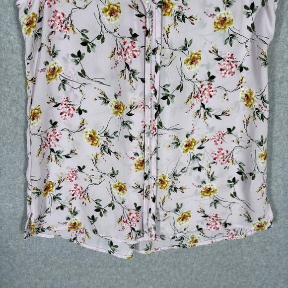 Bobeau Blouse Small Pink‎ Floral Pintuck Flowy Sheer Popover Feminine Cottage - Picture 3 of 12